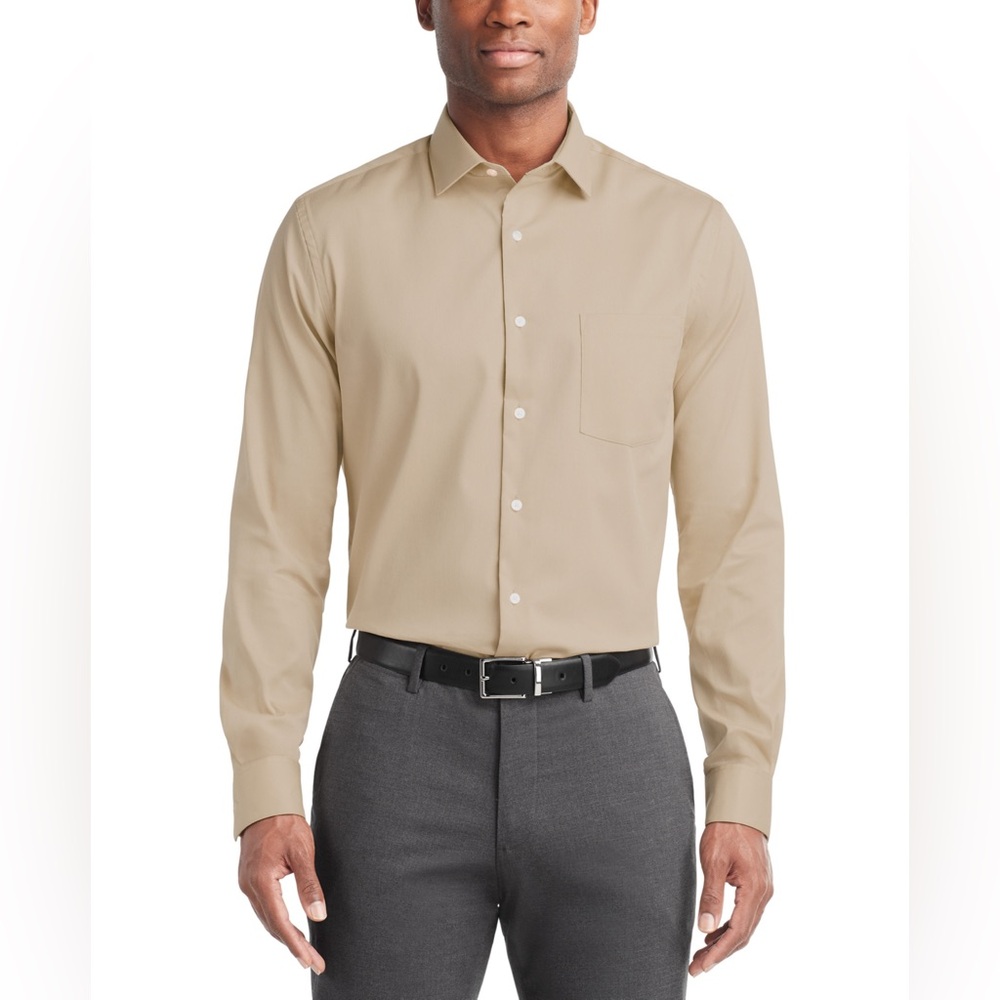 Van Heusen Men's Stain Shield‎ Regular Fit Dress Shirt - Buff